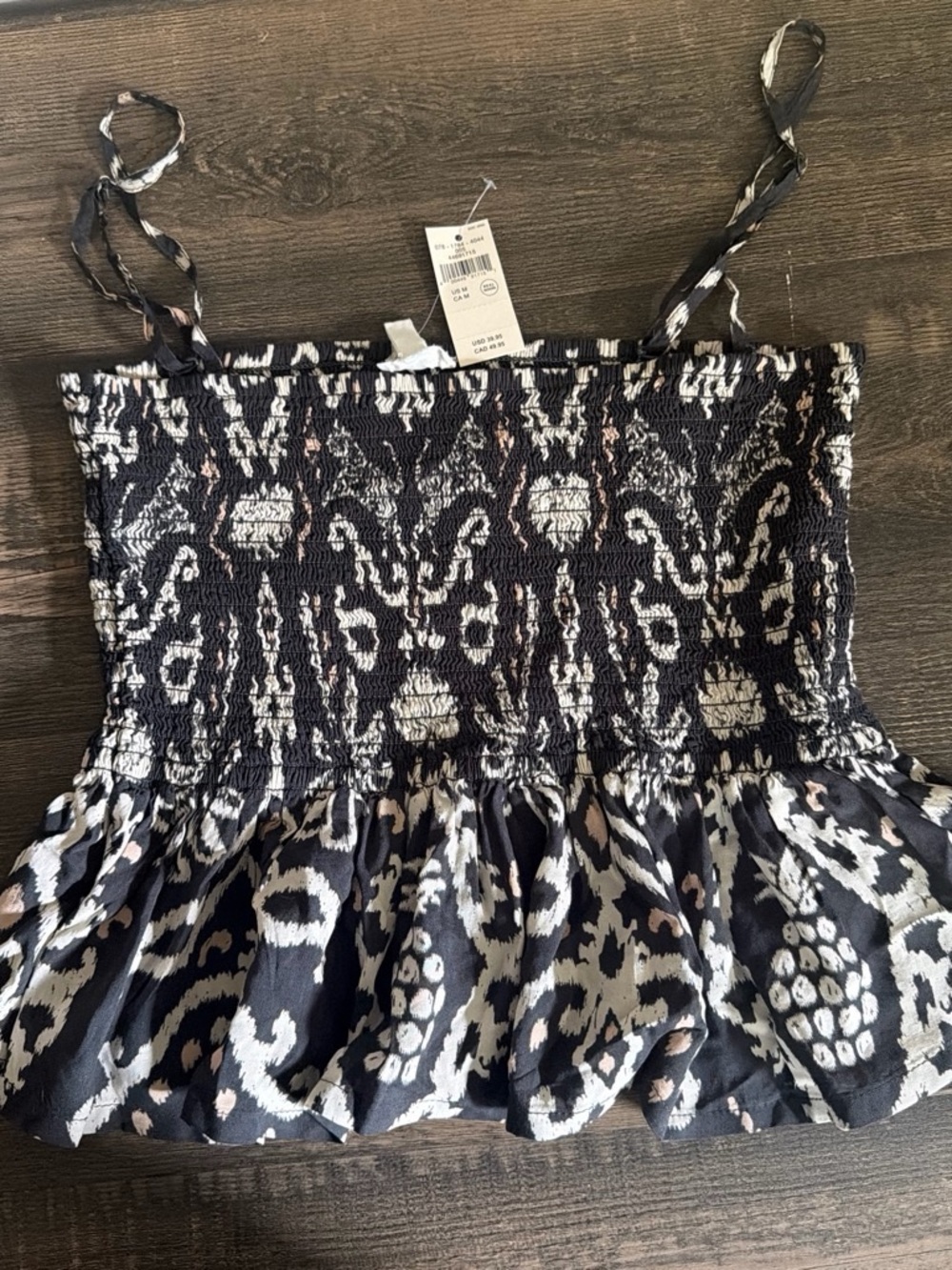 aerie Black and White Smocked Tank Top